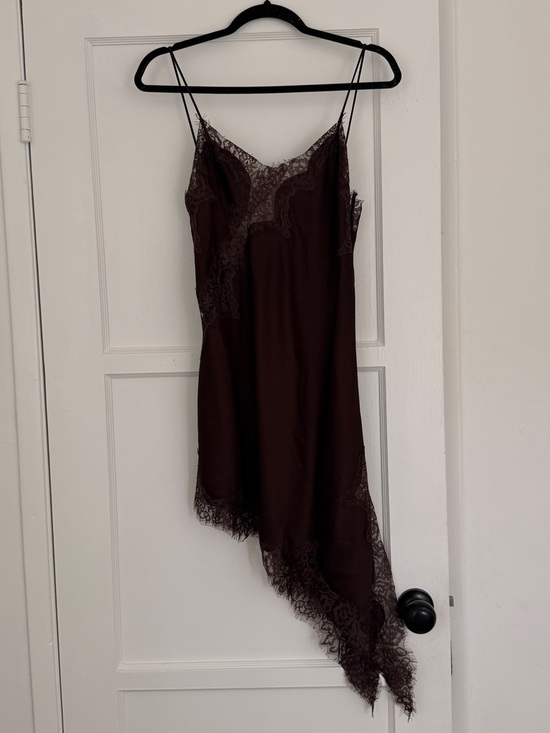 Zara Dresses & Skirts - chocolate brown lace asymmetrical mini slip dress
